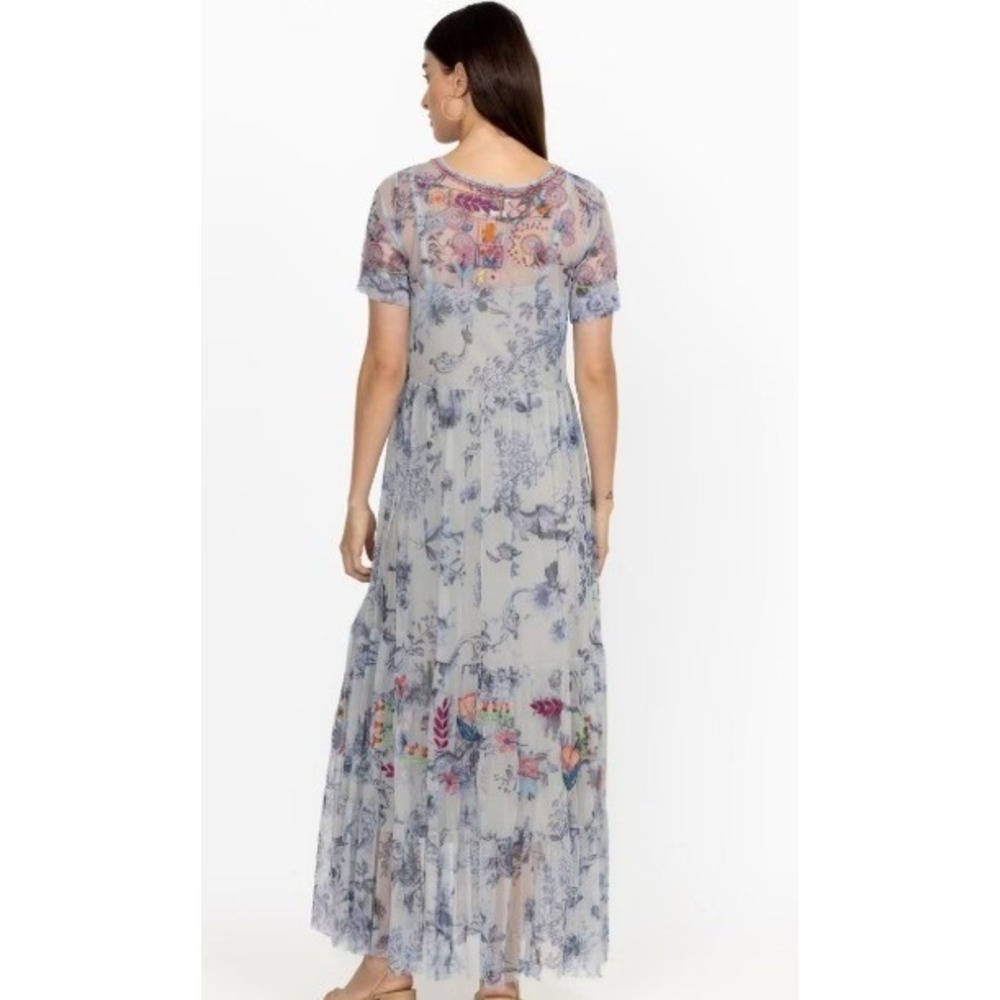 Biya Johnny Was Embroidered Mesh Floral Maxi Dress Blue White Large - Picture 16 of 16
